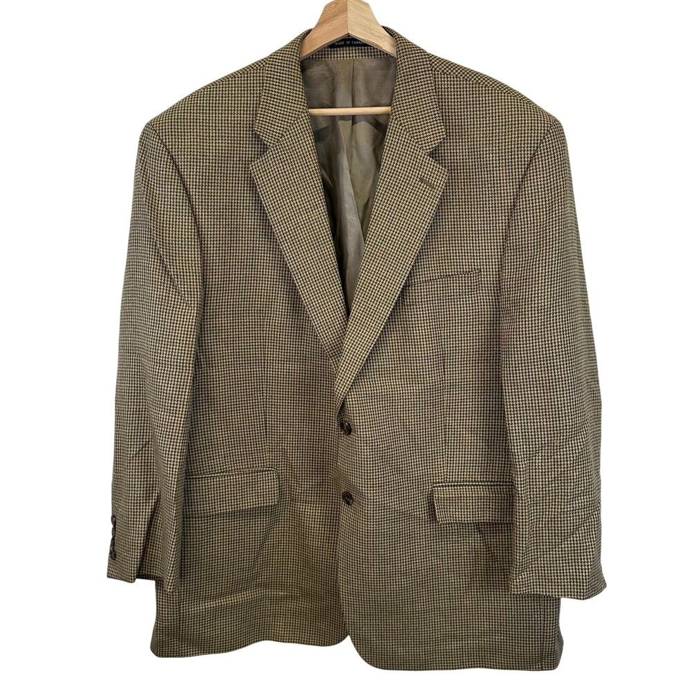 Lord & Taylor Brown Houndstooth Silk/Wool Blazer Sport Coat Mens 48 Officecore
